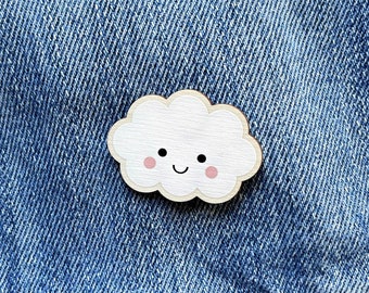 Cute Cloud Pin, 1.25" Kawaii Wooden Pin, Small Teacher Gift from Student, Gift for Tween Teen