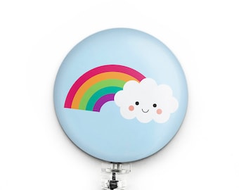 Cute Rainbow Cloud Badge Reel, Small Gift for RN, Pediatric Nurse, Dental Hygienist, Teacher