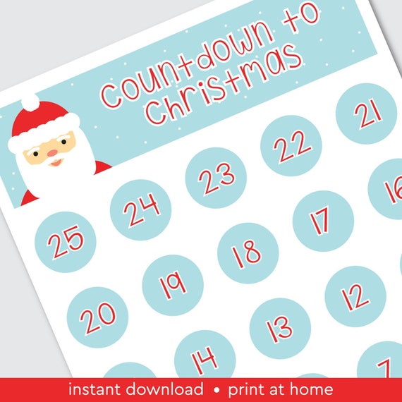 Printable Christmas Countdown INSTANT DOWNLOAD Printable