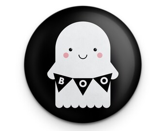 Cute Ghost Pin, Kawaii Ghost Halloween Button, 1.25" Diameter, Halloween Party Favor