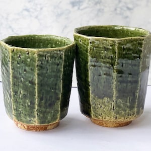 Yunomi Kyo Kiyomizu yaki ware Japanese tea cup set japan Powerful Oribe Green