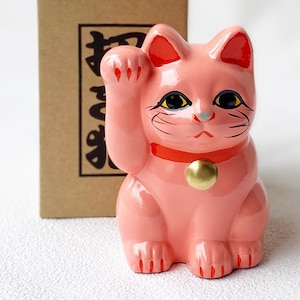 MANEKI NEKO Coinbank Japanese lucky cat TOKONAME yaki Right hand Up Pink Japan