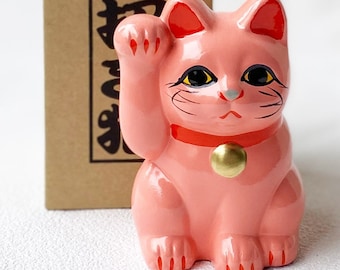 MANEKI NEKO Coinbank Japanese lucky cat TOKONAME yaki Right hand Up Pink Japan