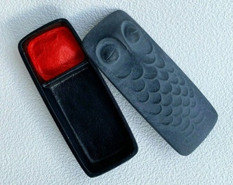 Takaoka Cast Iron Owl Round Black Shuniku Ink pad Case Jar Baba Tadahiro Japan