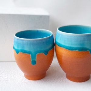 Yunomi Kyo Kiyomizu yaki ware Japanese tea cup set japan Blue Scarlet Glaze
