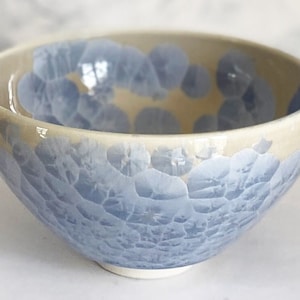 Tea Bowl Matcha Chawan Kyo Kiyomizuyaki ware Silver Blue Crystal Kyoto Japan