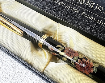 Maki-e Urushi Lacquer Makie Fountain Pen Yamanaka lacquerware Rose Motif Japan , US DDP