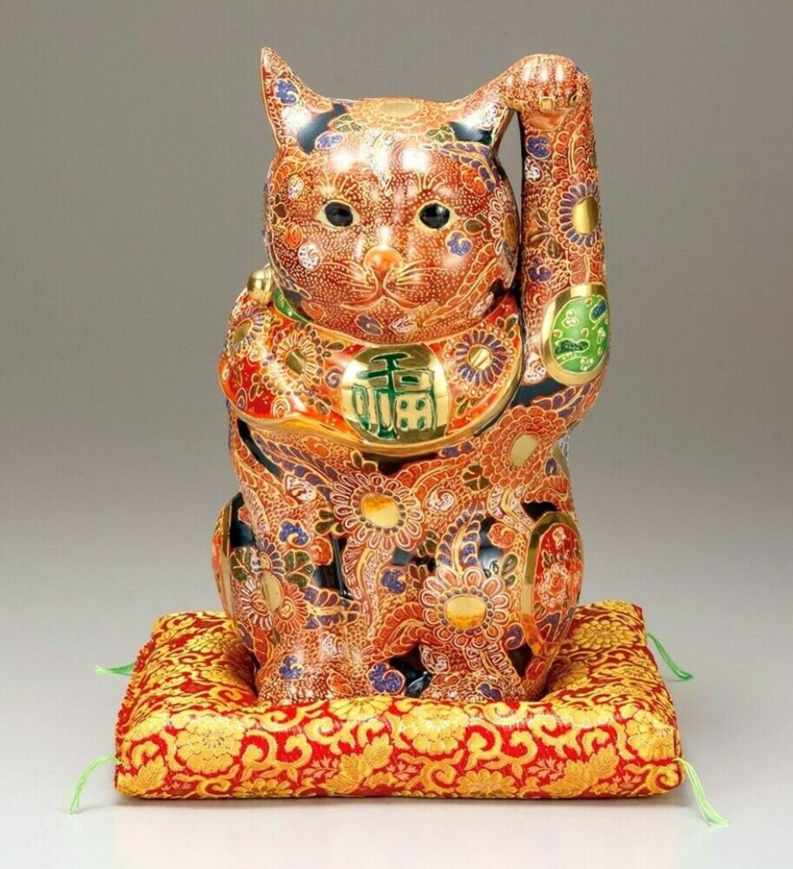 Excellent Japanese lucky cat Maneki neko Kutani yaki porcelain Etsy