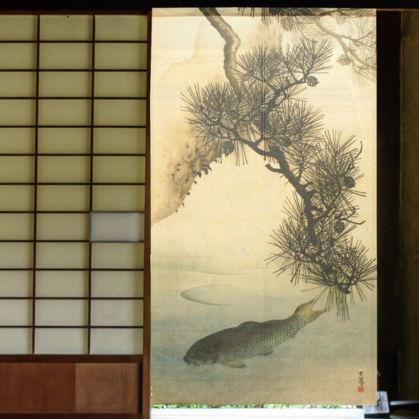 Noren Tapestry Goshun Japanese door curtain 150x85cm Carp Koi Pine Made in japan