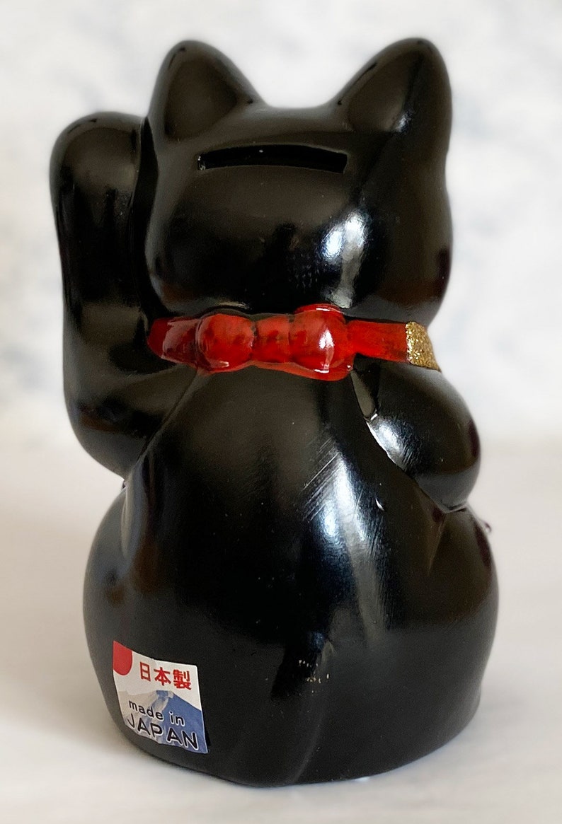 Deco Maneki Neko Japanese Lucky Cat Left Paw Handcraftblack Etsy