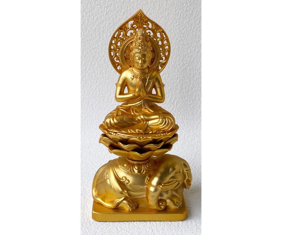 Fugen Bosatsu Samantabhadra Japanese Buddha Statue Gold Plating