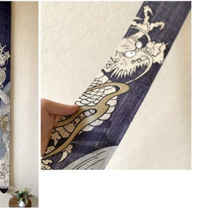 Kyoto Tapestry Wall Hanging Handpainted Linen Rising dragon gateway to success