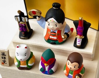 Gogatsu Ningyo Momotaro Peach Boy Japanese Pottery Doll Mino