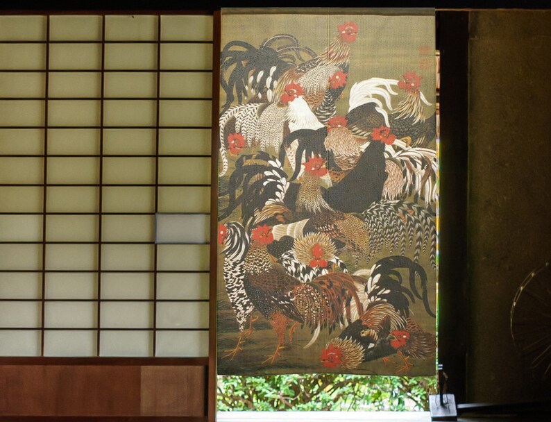 Noren Japanese Hanging Door Curtain Jakuchu Ito Japan Flock of Etsy