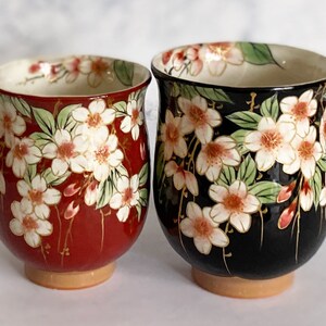 Yunomi Kyo Kiyomizu yaki pottery Japanese tea cup set weeping cherry