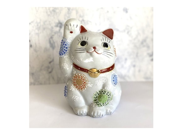 Chat manekineko porte-bonheur japonais en céramique - SHIROI NEKO