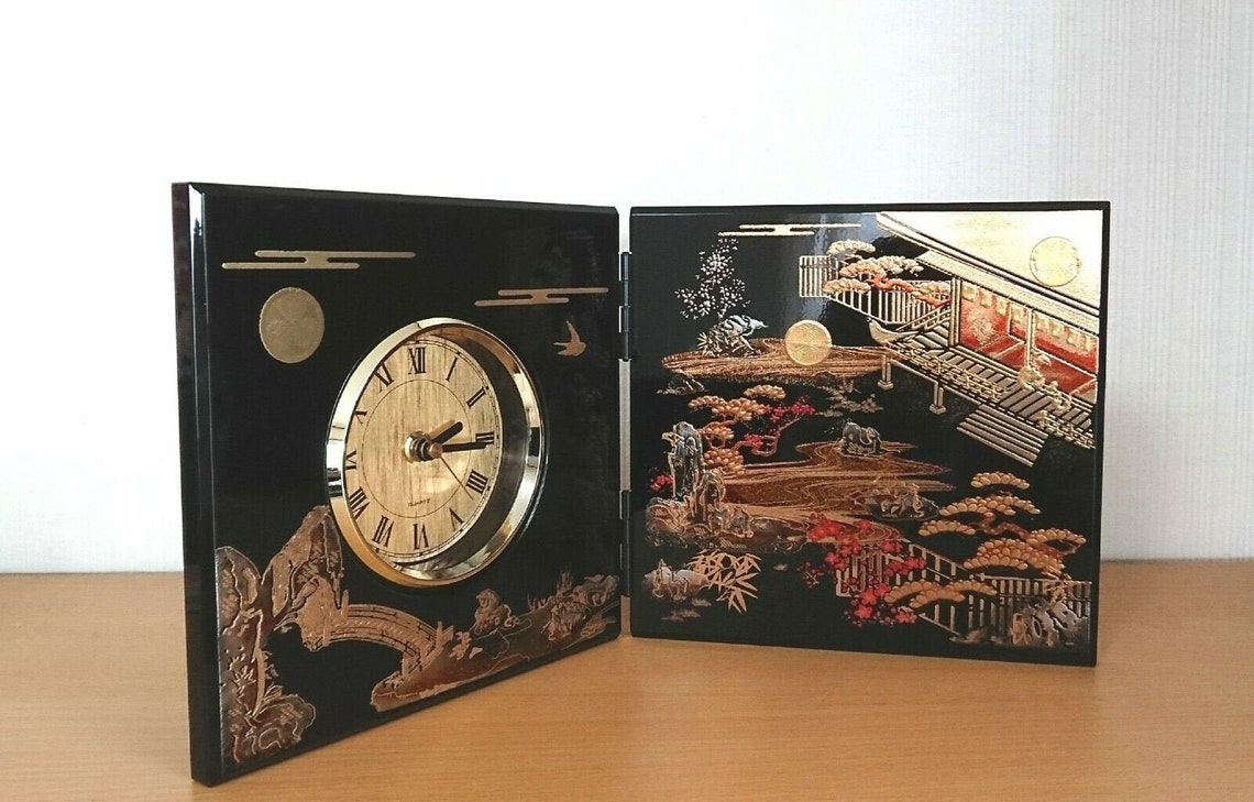 Japanese Table Clock Yamanaka Urushi Lacquer Hatsune Edo Etsy
