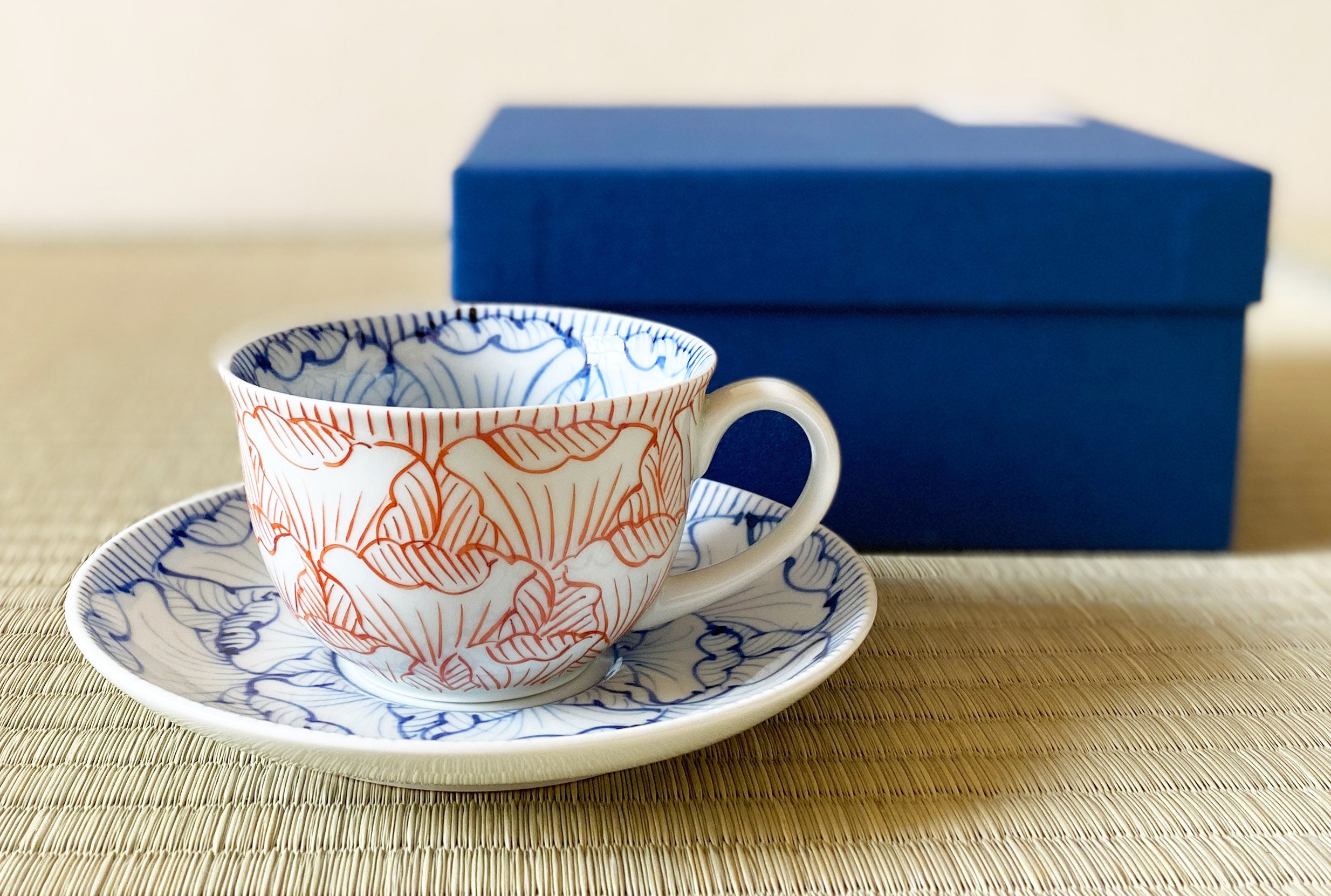 Arita Yaki Porcelain Japanese Coffee Cup and Saucer Flower Petal
