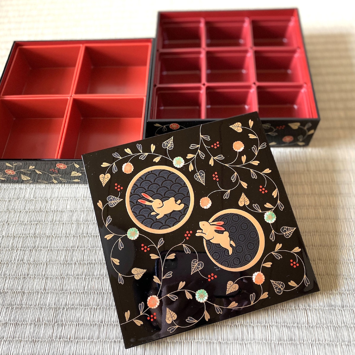 Jubako Bento Box Rabbit Black Lunch Box Yamanaka Lacquerware Japan W/4 Case W/lid Hanami Picnic - Etsy