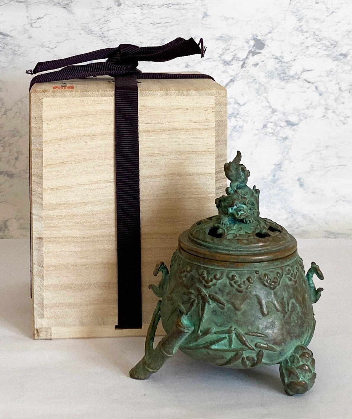 Incense Burner Japanese Bronze Koro Takaoka Craft Sanyu Shishi Foo Dog Japan, Us Ddp