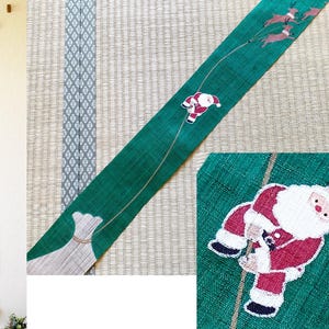 Kyoto Tapestry Wall Hanging Handpainted Linen Santa in treasure sacks Christmasn