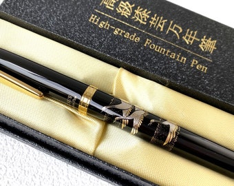 Maki-e Urushi Lacquer Makie Fountain Pen Yamanaka lacquerware Crane Motif Japan , US DDP