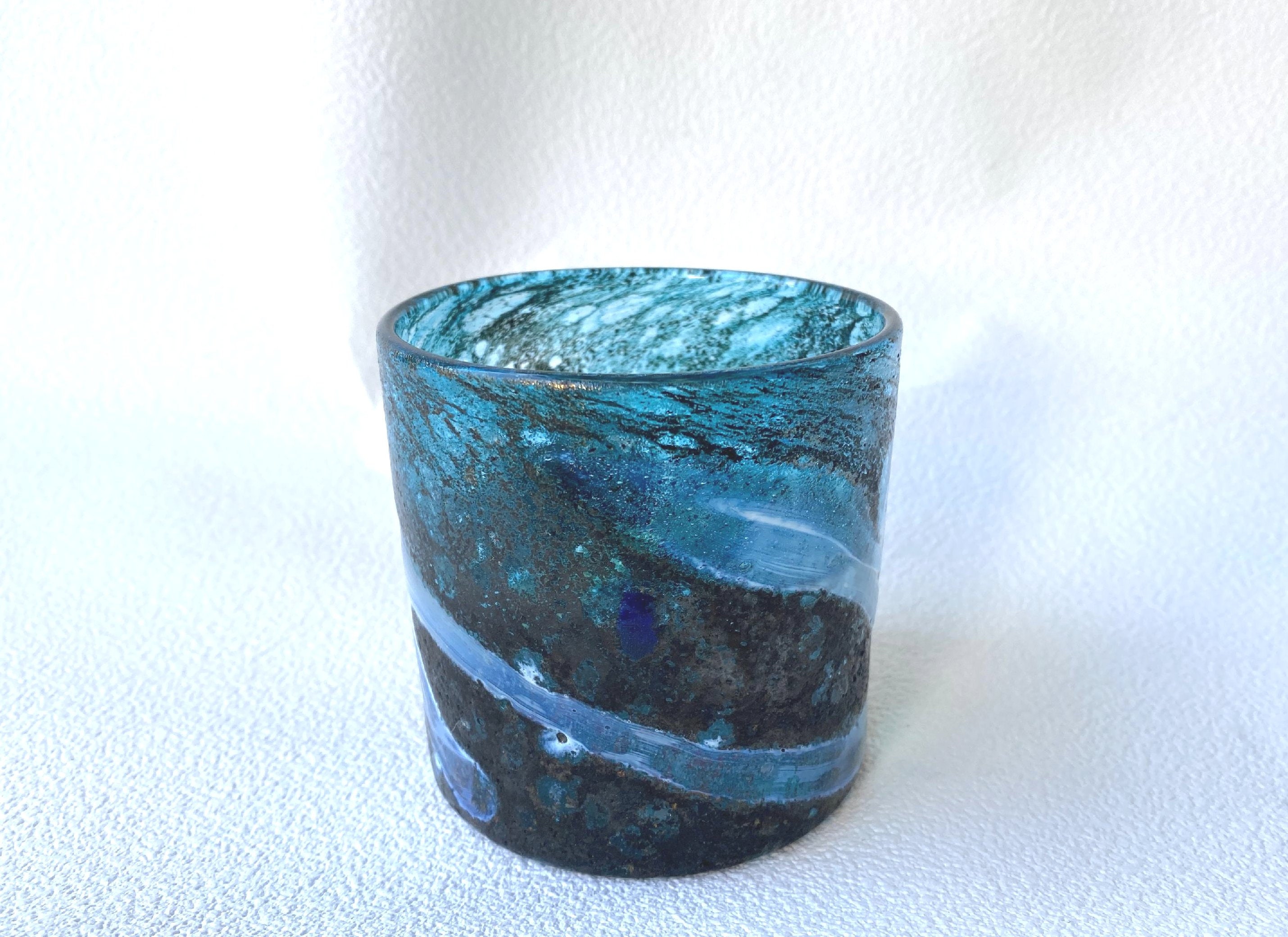 Japanese Ryukyu Glass Beer Rock Cup Tumbler Light Blue Sea Made in