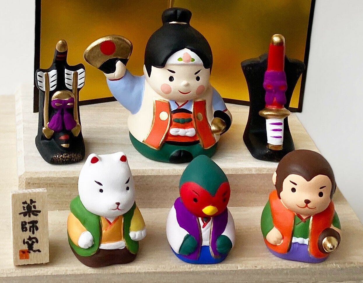 Gogatsu Ningyo Momotaro Peach Boy Japanese Pottery Doll Mino