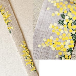 Kyoto Tapestry Wall Hanging Handpainted Linen Mimosa flower Spring Yellow
