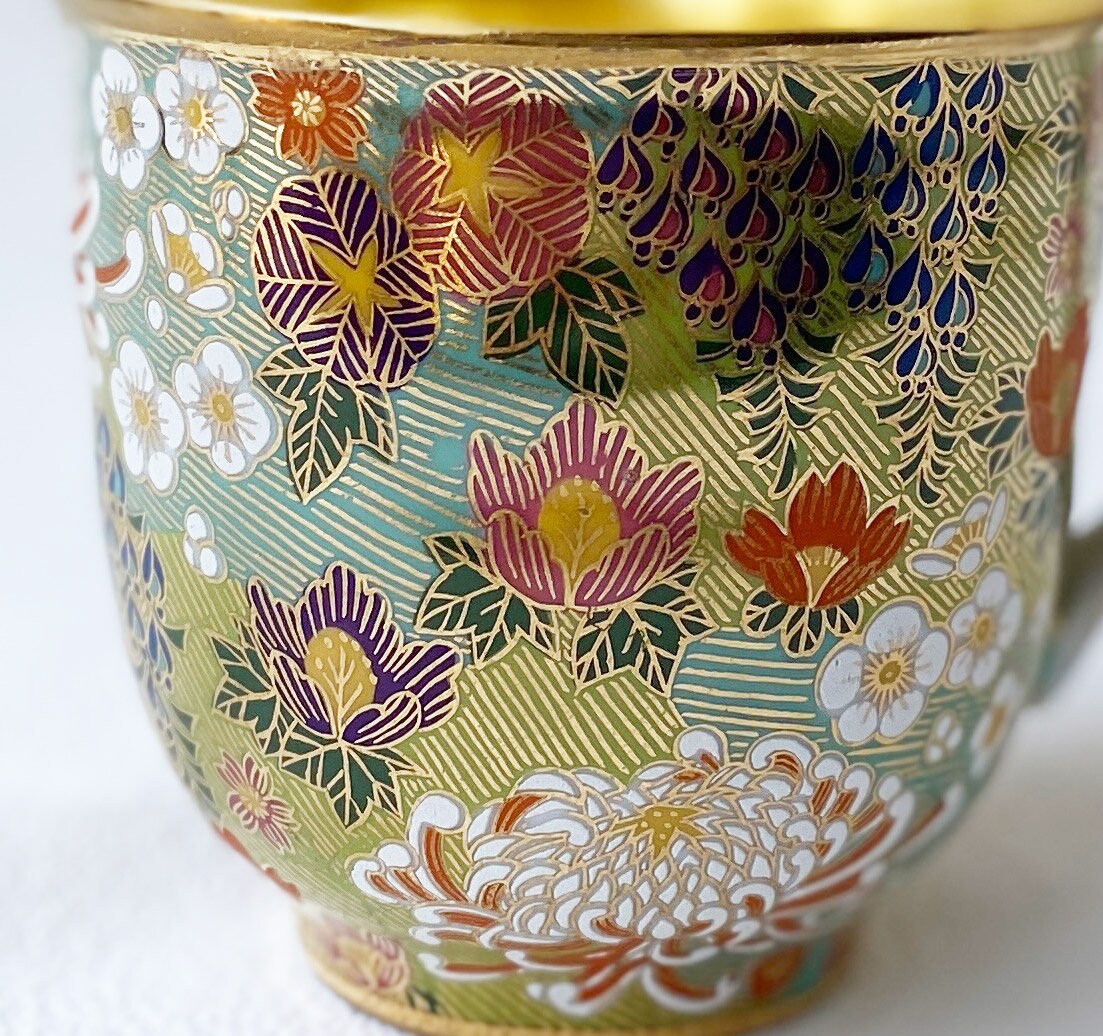 キュージョン　ジャスミン Kutani Yaki Ware Japanese Tea Coffee Mug Cup Hanazume Inside