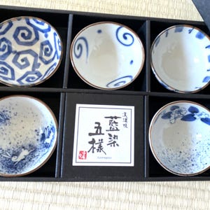 5-teiliges Mino-Ware-Kobachi-Japsense-Schalenset, 5-teilig, runde Ai-zome-Form, Japan, US DDP