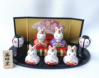 Hina Doll Ningyo Mino yaki Japanese Pottery Doll Girls Usagi Rabbit Kinsai Japan