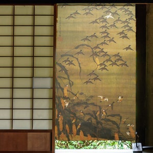 Noren Japanese Hanging curtain Tapestry Flock of sparrows motif Jakuchu Japan