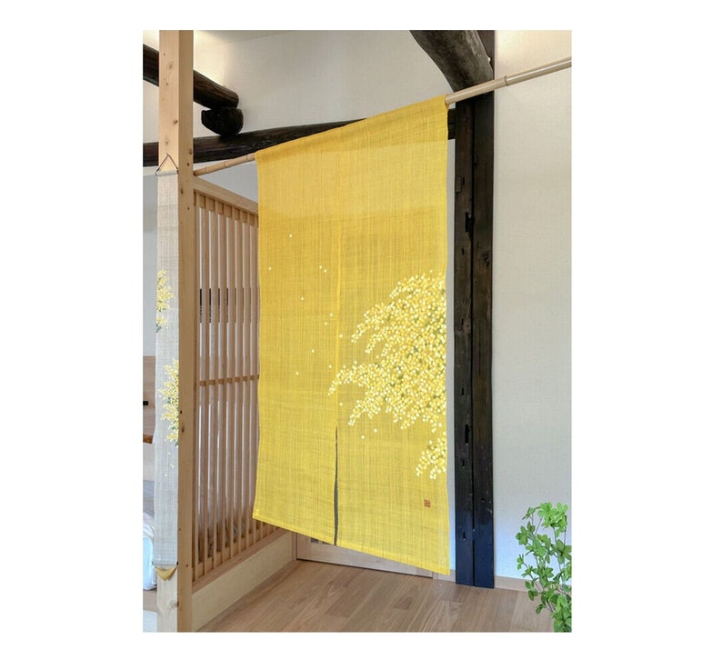 Kyoto Noren Japanese Door Curtain Linen Handpaint Mimosa Etsy