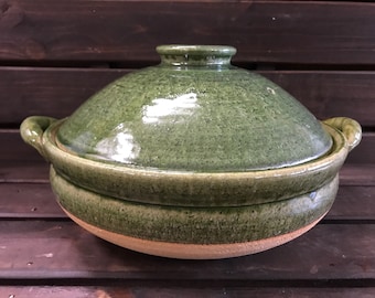 Shigaraki yaki Ceramic DONABE Hot pot Japanese Green Earthen Clay Pot Made in Japan With Steam net