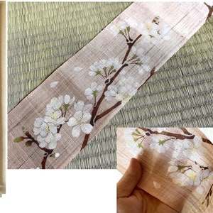Kyoto Tapestry Wall Hanging Handpainted Linen Sakura Shidare Weeping Cherry
