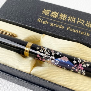 Maki-e Urushi Lacquer Makie Fountain Pen Yamanaka lacquerware Fuji Cherry Japan