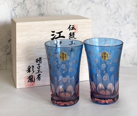 Tumbler Edo Kiriko Glass Japanese Beer Sake Cup Sakura Cherry Set