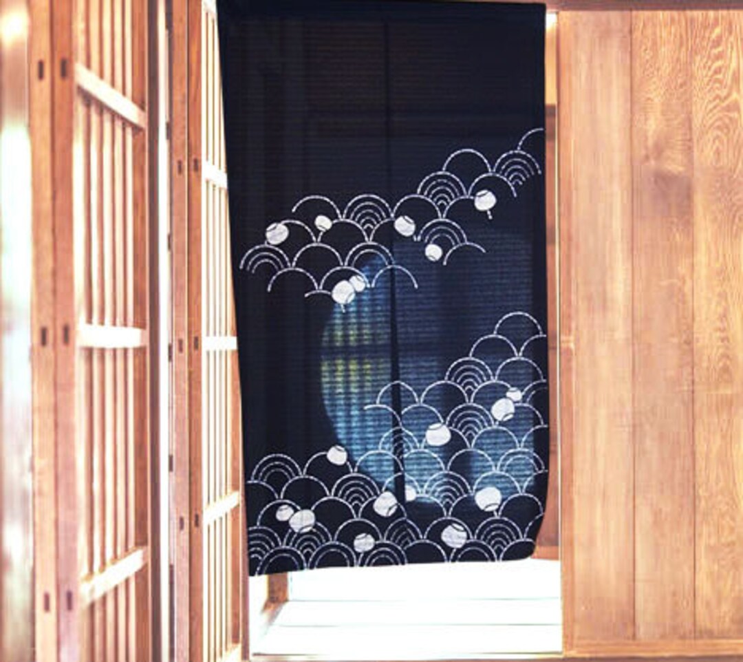 Kyoto Nami Wave Pattern Noren Door Curtain Roketsu Dye Navy