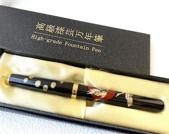 Maki-e Urushi Lacquer Makie Fountain Pen Yamanaka lacquer Crane Sunrise Japan