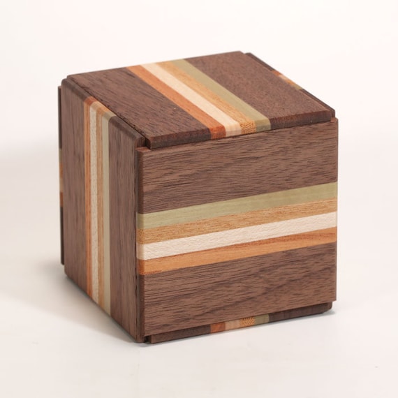 14STEPS Karakuri gimmick Japanese Puzzle Box cube Wooden Puzzle Yosegi New F/S 