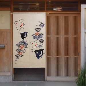 Kyoto Noren Japanese Hanging Door Curtain Linen Indigo Ai NamiChidori Wave Bird