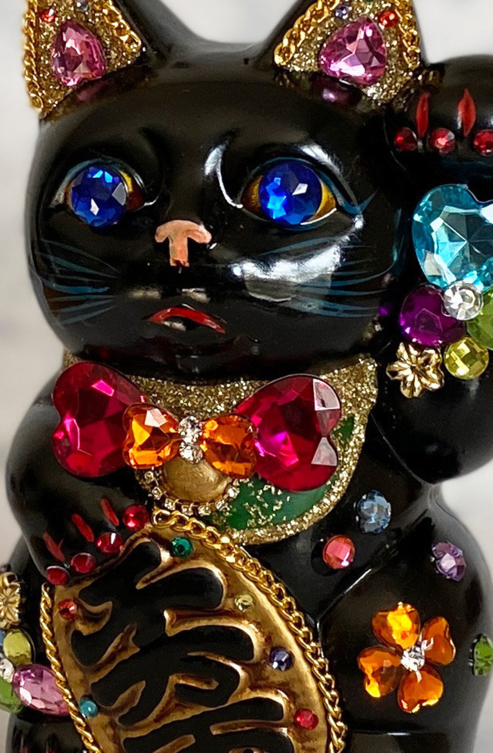 Deco Maneki Neko Japanese Lucky Cat Left Paw Handcraftblack Etsy