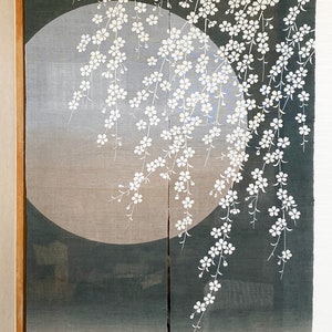 Kyoto Noren Japanese door curtain tapestry Linen 150*88cm Moonlit night Cherry
