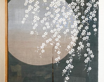 Kyoto Noren Japanese door curtain tapestry Linen 150*88cm Moonlit night Cherry