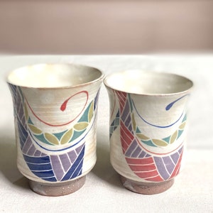 Yunomi Kyo Kiyomizu yaki ware Japanese tea cup set japan Bow motif Japan