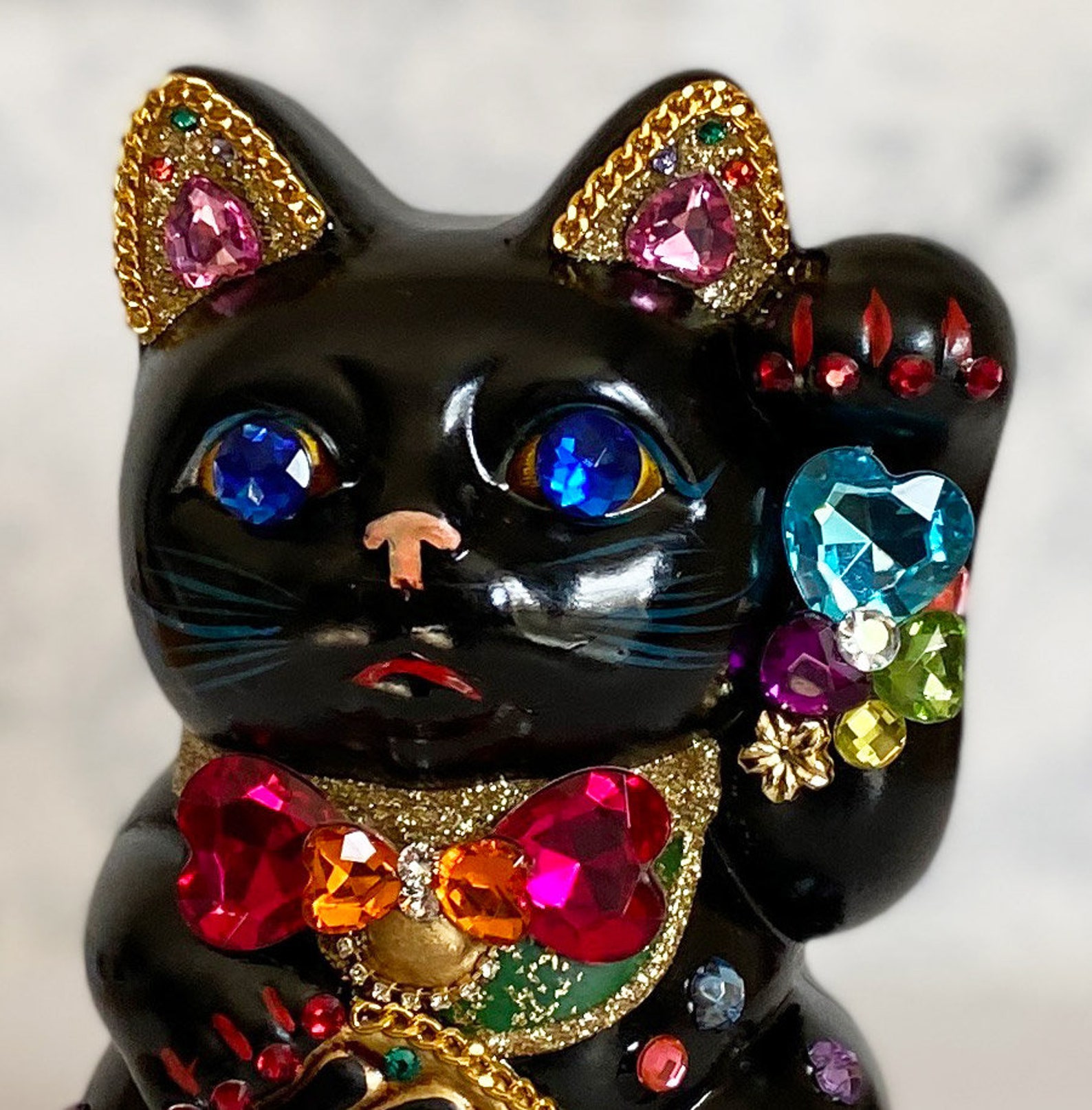 Deco Maneki Neko Japanese Lucky Cat Left Paw Handcraftblack Etsy