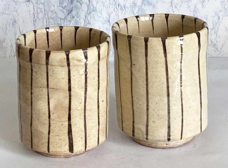 Yunomi Pair set Japanese tea cup Mino yaki ware Tokusa pattern made in japan