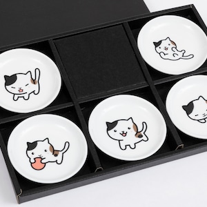 Cute Cats plates,Japense dish Mino ware Sushi Soy source dish Set of 5