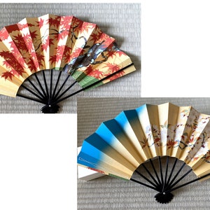 Kyoto Gold Sensu Japanese Folding Fan Reversible Sakura Autumn leaves Japan